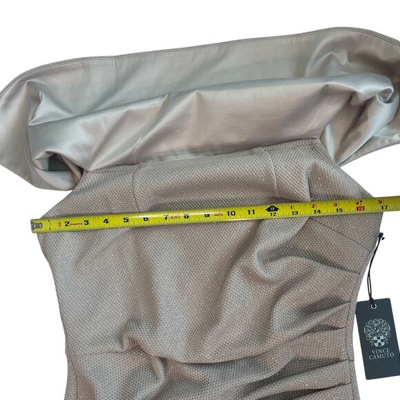 Vince Camuto Champagne Shimmer Off The Shoulder Sheath Dress Size 8 NWT - Picture 8 of 10